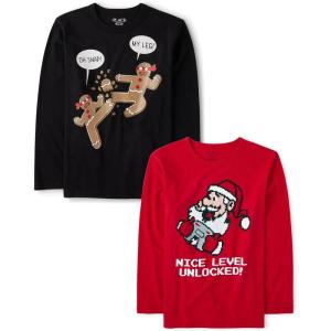 imageThe Childrens Place Kids All HolidaysBirthdays Long Sleeve Graphic TShirts2 PackNice LevelOh Snap My Leg