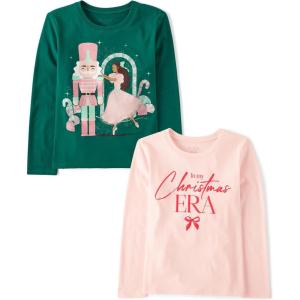 imageThe Childrens Place Kids All HolidaysBirthdays Long Sleeve Graphic TShirts2 PackNutcrackerChristmas Era