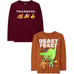 imageThe Childrens Place Kids All HolidaysBirthdays Long Sleeve Graphic TShirts2 PackThankful IconsBeast Feast