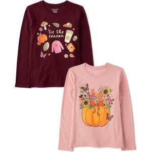 imageThe Childrens Place Kids All HolidaysBirthdays Long Sleeve Graphic TShirts2 PackTis the Season Floral Pumpkin