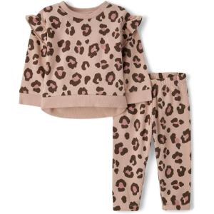 imageThe Childrens Place babygirls And Toddler Long Sleeve Active Shirt and Pant 2 Piece OutfitBlush Leopard