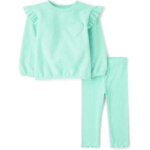 imageThe Childrens Place babygirls And Toddler Long Sleeve Active Shirt and Pant 2 Piece OutfitMint Heart