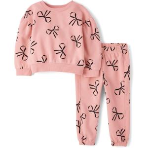 imageThe Childrens Place babygirls And Toddler Long Sleeve Active Shirt and Pant 2 Piece OutfitPink Kiss Bows