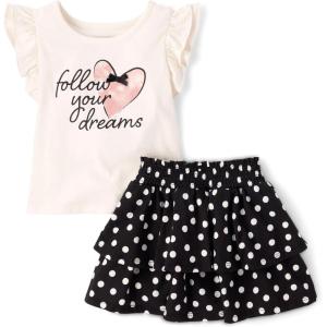 imageThe Childrens Place babygirls And Toddler Short Sleeve Shirt and Skirt 2 Piece OutfitWhite Daisy