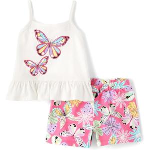 imageThe Childrens Place babygirls And Toddler Tank Top and Shorts 2 Piece Outfit SetPink Butterflies