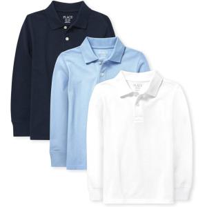 imageThe Childrens Place boys Long Sleeve Pique PolomultipacksNauticoBrookWhite 3pack