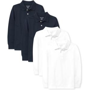 imageThe Childrens Place boys Long Sleeve Pique PolomultipacksNauticoWhite 4pack