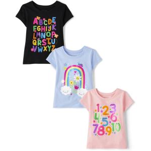 imageThe Childrens PlaceAnd Toddler Girls Short Sleeve Graphic Tshirt 3packBabyGirlsAlaphabetNumbersOver the Rainbow5T