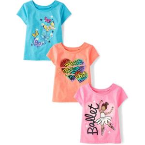 imageThe Childrens PlaceBaby Girlsand Toddler Assorted Everyday Short Sleeve Graphic TShirtsMultipacksBalletButterfliesHearts 3Pack4 Years