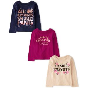imageThe Childrens PlaceBabyToddler Girls Long Sleeve Graphic TShirt 3Pack A bit dramticSassy PantsFamilyFavorite2T