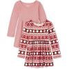 imageThe Childrens Place Girls Short Sleeve Dressy DressPenguin Fairisle Pink 2pack
