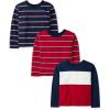 imageThe Childrens Place Boys Long Sleeve Everyday Casual Knit ShirtRed StripeBlue StripeColorblock 3pack