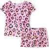 imageThe Childrens Place Girls Sleeve Top and Shorts2 Piece Pajama SetSparkle Pink Leopard
