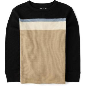imageThe Childrens Place Boys Long Sleeve Everyday Casual Knit ShirtBlack Stripewaffle