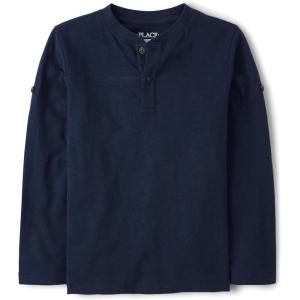 imageThe Childrens Place Boys Long Sleeve Rolled Cuff Henley ShirtTidal Blue
