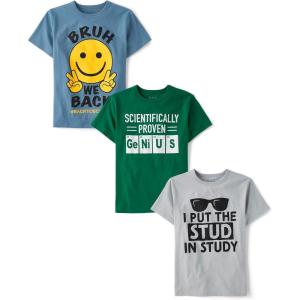 imageThe Childrens Place Boys SchoolLearning Short Sleeve Graphic TShirts3 PackBruhGeniusStudy