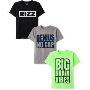 imageThe Childrens Place Boys SchoolLearning Short Sleeve Graphic TShirts3 PackRizzGeniusBig Brain