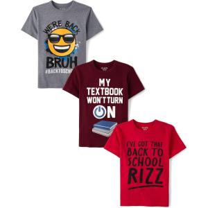 imageThe Childrens Place Boys SchoolLearning Short Sleeve Graphic TShirts3 PackWere BackSchool RizzTextbook