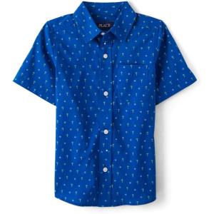 imageThe Childrens Place Boys and Toddler Boys Short Sleeve Button Down ShirtBlue Geo