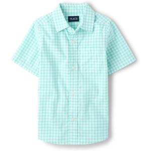 imageThe Childrens Place Boys and Toddler Boys Short Sleeve Button Down ShirtMellow Aqua Plaid
