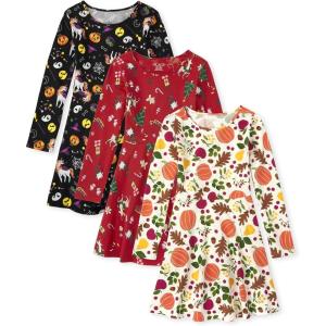 imageThe Childrens Place Girls Long Sleeve Fashion Skater DressesSpookyThankfulTrees