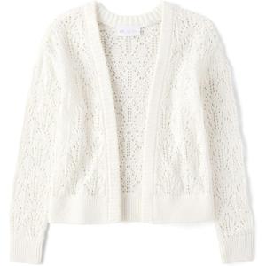 imageThe Childrens Place Girls Long Sleeve Open Front Knit CardiganSimply White Pointelle
