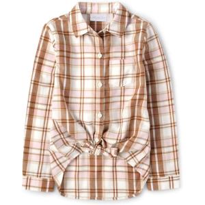 imageThe Childrens Place Girls Long Sleeve Plaid Twill Tie Front Button Down ShirtBunnys Tail Plaid