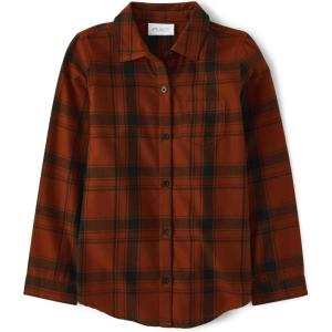 imageThe Childrens Place Girls Long Sleeve Plaid Twill Tie Front Button Down ShirtHot Spice