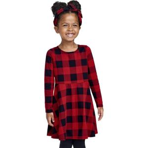 imageThe Childrens Place Girls Short Sleeve Dressy DressClassic Red Bufflo Plaid Single