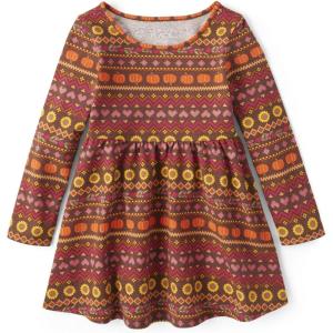 imageThe Childrens Place Girls Short Sleeve Dressy DressDark Earth