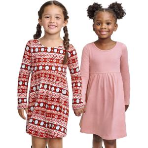 imageThe Childrens Place Girls Short Sleeve Dressy DressPenguin Fairisle Pink 2pack