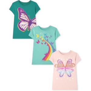 imageThe Childrens Place Girls Short Sleeve Graphic T ShirtButterflyButterfly HeartsRainbows
