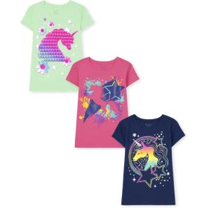 imageThe Childrens Place Girls Short Sleeve Graphic T ShirtUnicornsStarsFlowers