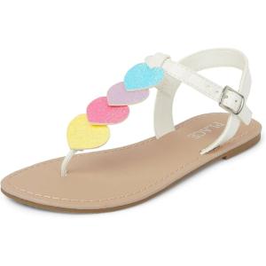 imageThe Childrens Place Girls TStrap Sandals with Adjustable Ankle StrapWhite Multi Hearts