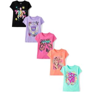 imageThe Childrens Place Girls TrendsIcons Short Sleeve Graphic TShirts5 PackDream Trends
