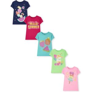 imageThe Childrens Place Girls TrendsIcons Short Sleeve Graphic TShirts5 PackHello Summer