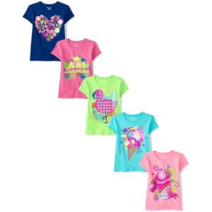 imageThe Childrens Place Girls TrendsIcons Short Sleeve Graphic TShirts5 PackNew Summer