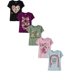 imageThe Childrens Place Girls TrendsIcons Short Sleeve Graphic TShirts5 PackPositive Trends
