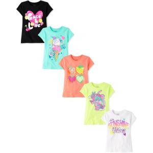 imageThe Childrens Place Girls TrendsIcons Short Sleeve Graphic TShirts5 PackSummer