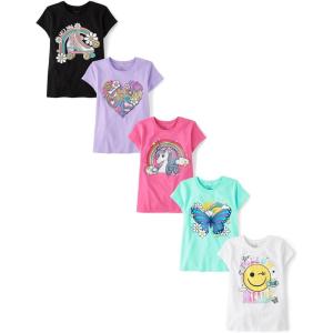 imageThe Childrens Place Girls TrendsIcons Short Sleeve Graphic TShirts5 PackTrend Icons