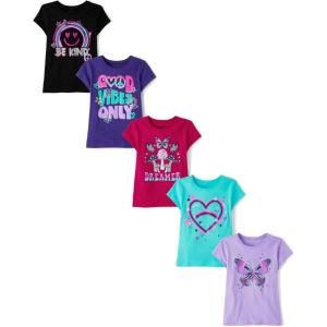 imageThe Childrens Place Girls TrendsIcons Short Sleeve Graphic TShirts5 PackTrends