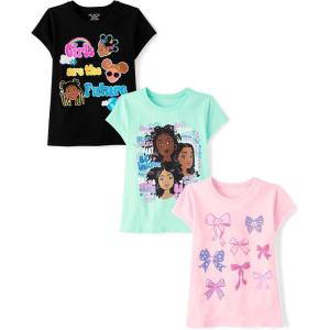 imageThe Childrens PlaceGirlsAssorted Everyday Short Sleeve Graphic TShirtsMultipacksFutureProudBows 3PackLarge