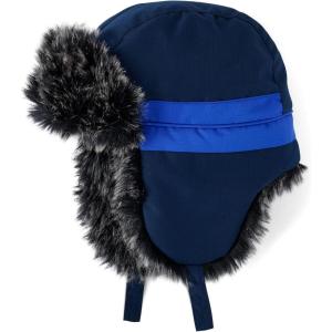 imageThe Childrens Place Baby Winter Trapper Kids Hat with Earflaps Chin Strap and Faux TrimBlackBlue