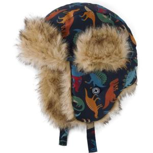 imageThe Childrens Place Baby Winter Trapper Kids Hat with Earflaps Chin Strap and Faux TrimBlue Dinos