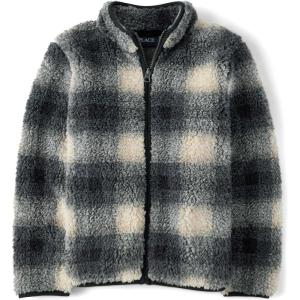 imageThe Childrens Place Boys Cozy Sherpa FullZip JacketBlack Check
