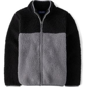 imageThe Childrens Place Boys Cozy Sherpa FullZip JacketBlack Colorblock