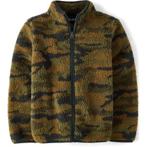imageThe Childrens Place Boys Cozy Sherpa FullZip JacketDuffle Green Camo