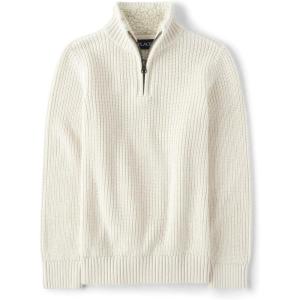 imageThe Childrens Place Boys Long Sleeve Quarter Zip Pullover SweaterVanilla