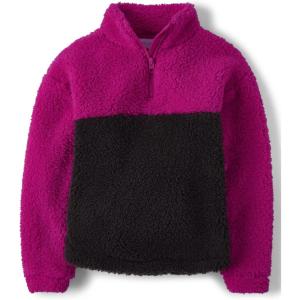 imageThe Childrens Place Girls Active Long Sleeve Hooded SweatshirtPink Sherpa Colorblock