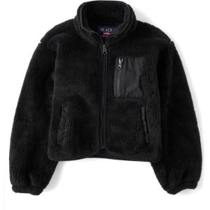 imageThe Childrens Place Girls Long Sleeve Sherpa Fleece Full Zip JacketBlack
